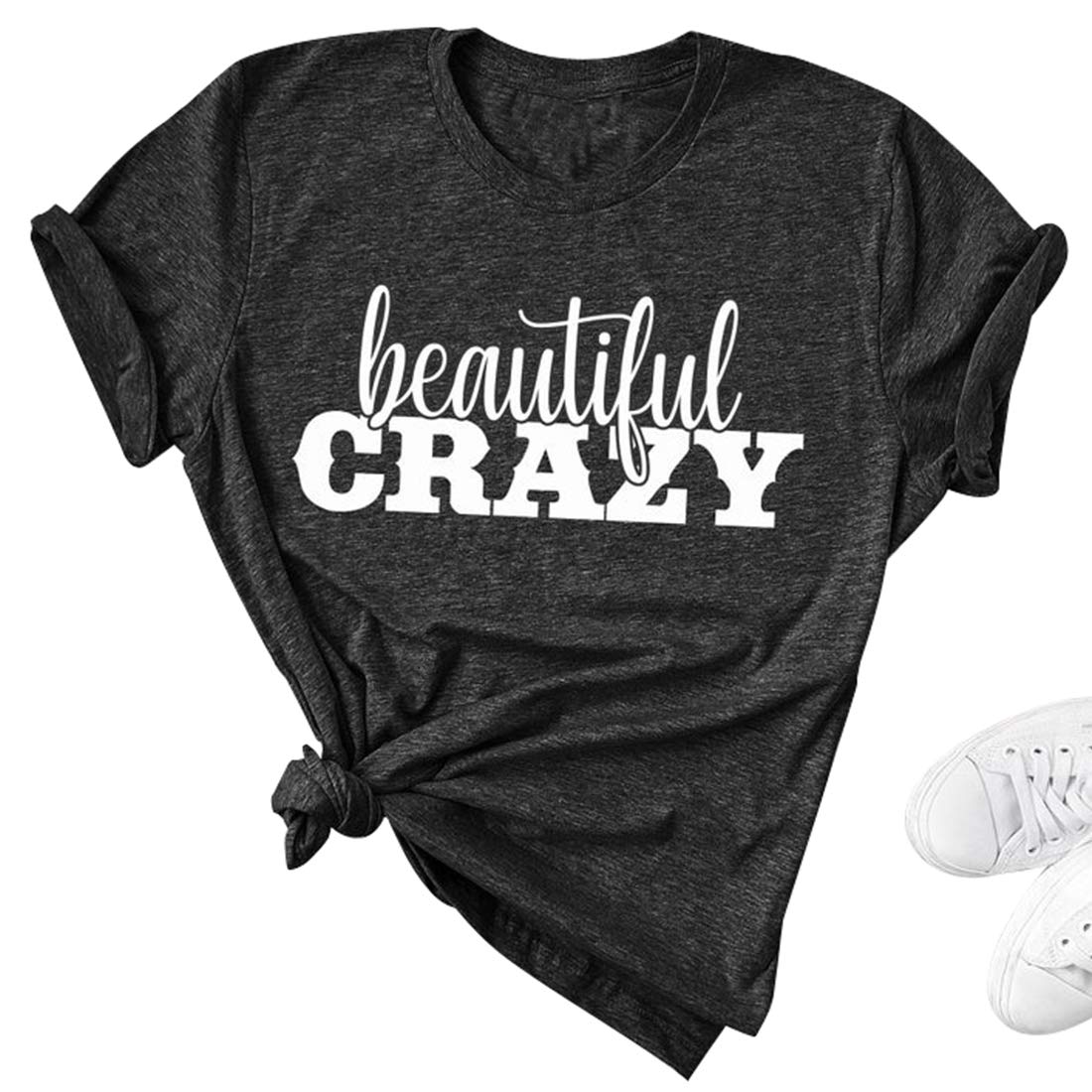 ASTANFYBeautiful Crazy T-Shirt Women Western Country Music Shirts Inspirational Letter Print Tee Cowgirl Vintage Graphic Tee Tops
