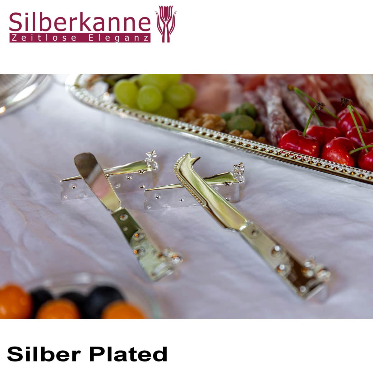 Cocktailpicker Maus und Käse Block mit 6 Käsepicker Premium Silber Plated edel versilbert in Top Verarbeitung