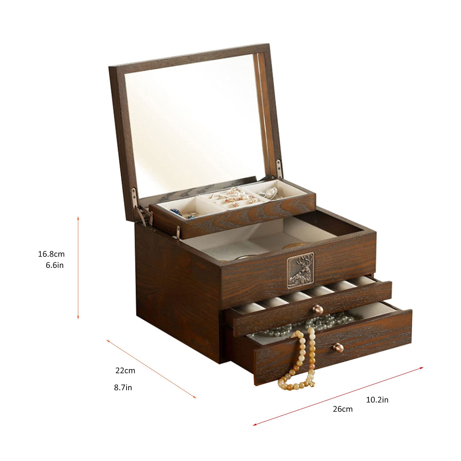Joyero de viaje Caja de joyería de madera de lujo Collar de terciopelo de madera Anillo Pendiente Reloj Organizador Caja de almacenamiento de joyería Ataúd Organizador de joyería Caja de almacenamient