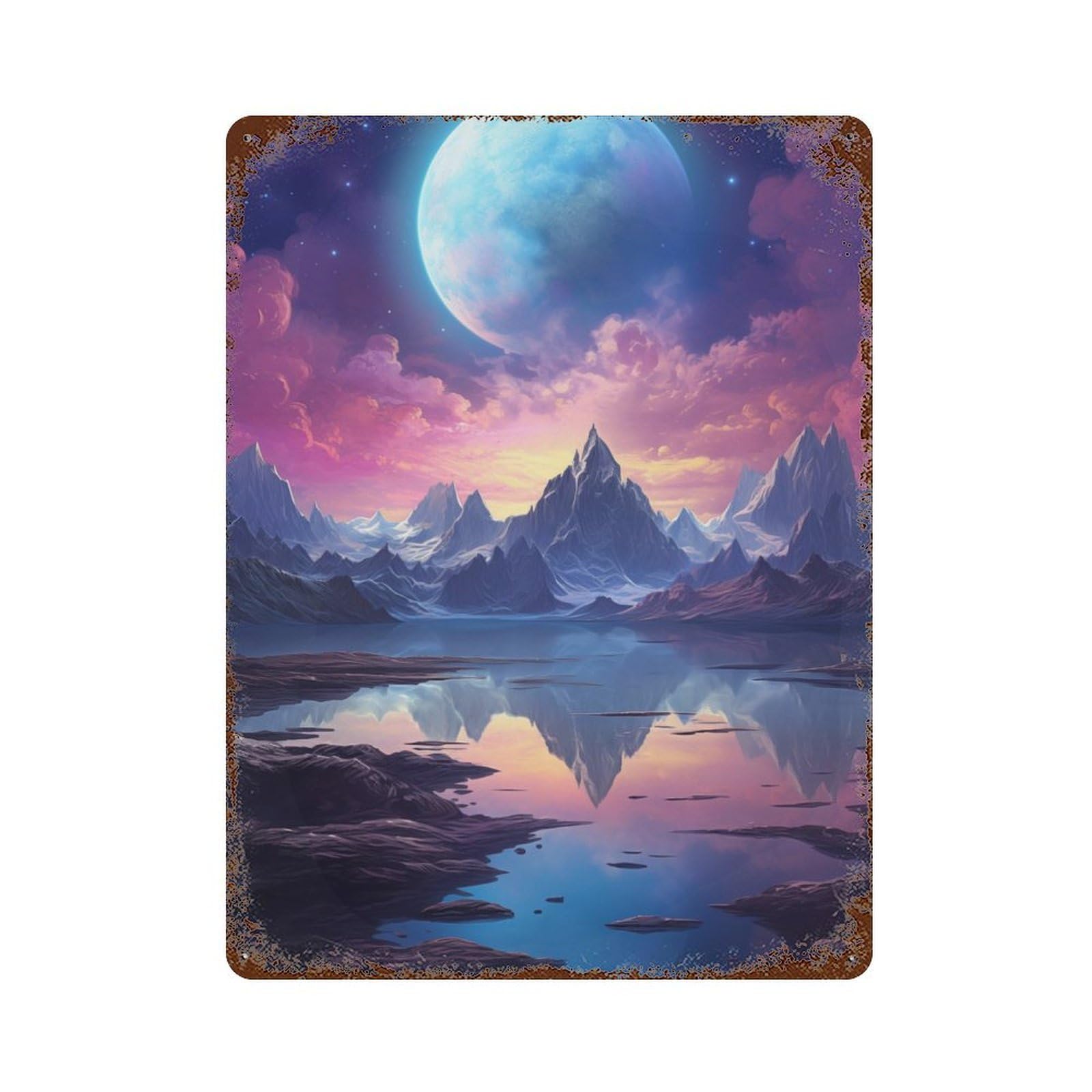 Retro Metal Sign with Fantasy Space Landscape Design 15.7"x11.8", for Living Room, Hallway And Home Decor, Farmhouse Wall Decor