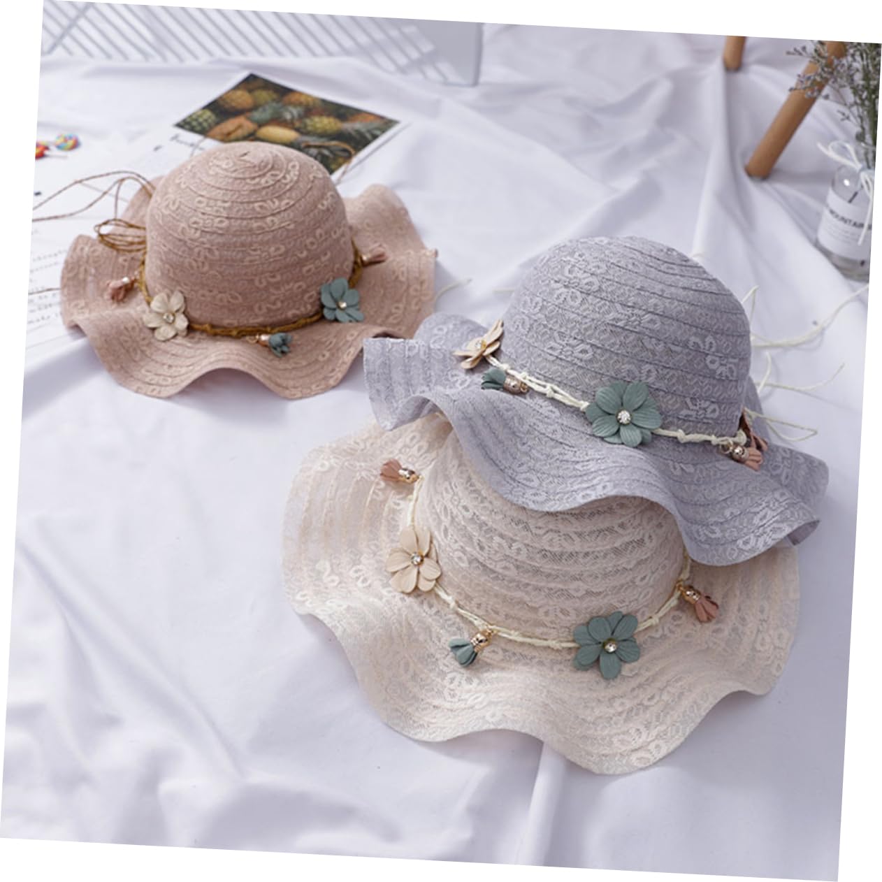 3 Sonnenhut für Weiß Kinderhüte groß Kleinkind Mädchen Sonnenhut Hut für Kleinkindmädchen Stroh Hut mit breiter Krempe Strandhut für Hölzern