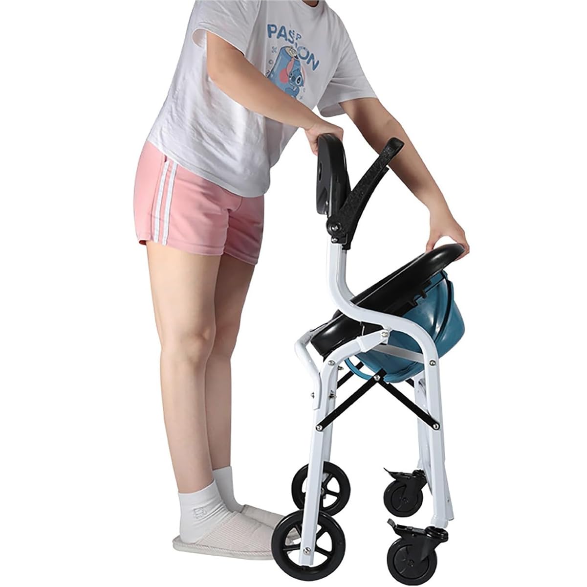 Baño Portatil Silla WC con Ruedas Plegable, Silla Ducha WC para Ancianos con Inodoro, Silla De Ducha con Ruedas, Silla WC Personas Mayores, 136 Kg