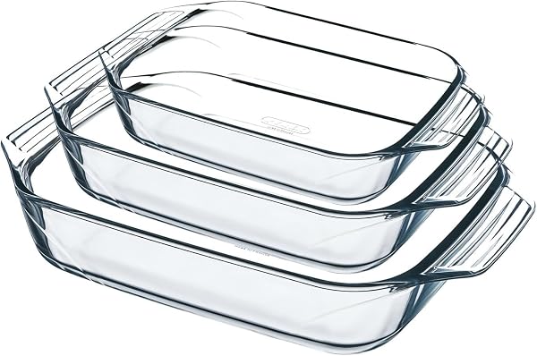 Pyrex - Lot de 3 Plats à Four - Rectangulaire - Larges poignées - Format Familial - Verre Borosilicate - Extrême Résistance - Made in France - 1