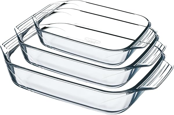 Pyrex Set Of 3 Rechteckige Auflaufformen aus Borosilikatglas