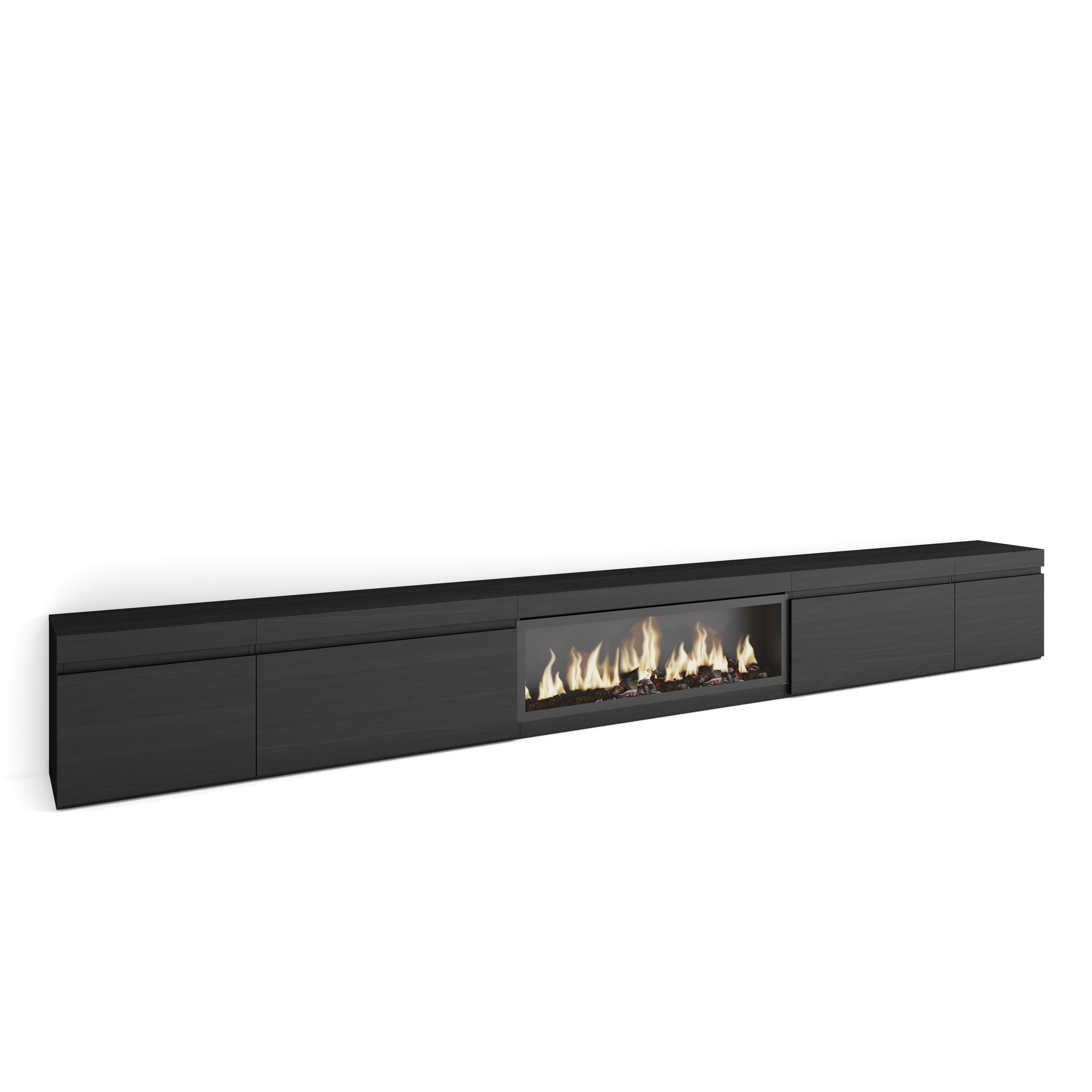Skraut Home | Mueble TV | Televisión | Muebles de salón, almacenaje | 368x45x35 | Chimenea eléctrica XXL | Estilo Moderno | Negro