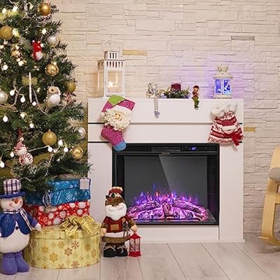 Tangkula 26 Inches Electric Fireplace Inserts with Remote Control, Recessed Fireplace with 3 Flame Effects, 6 Brightness, Thermostat, 6H Timer, 750W/1500W
