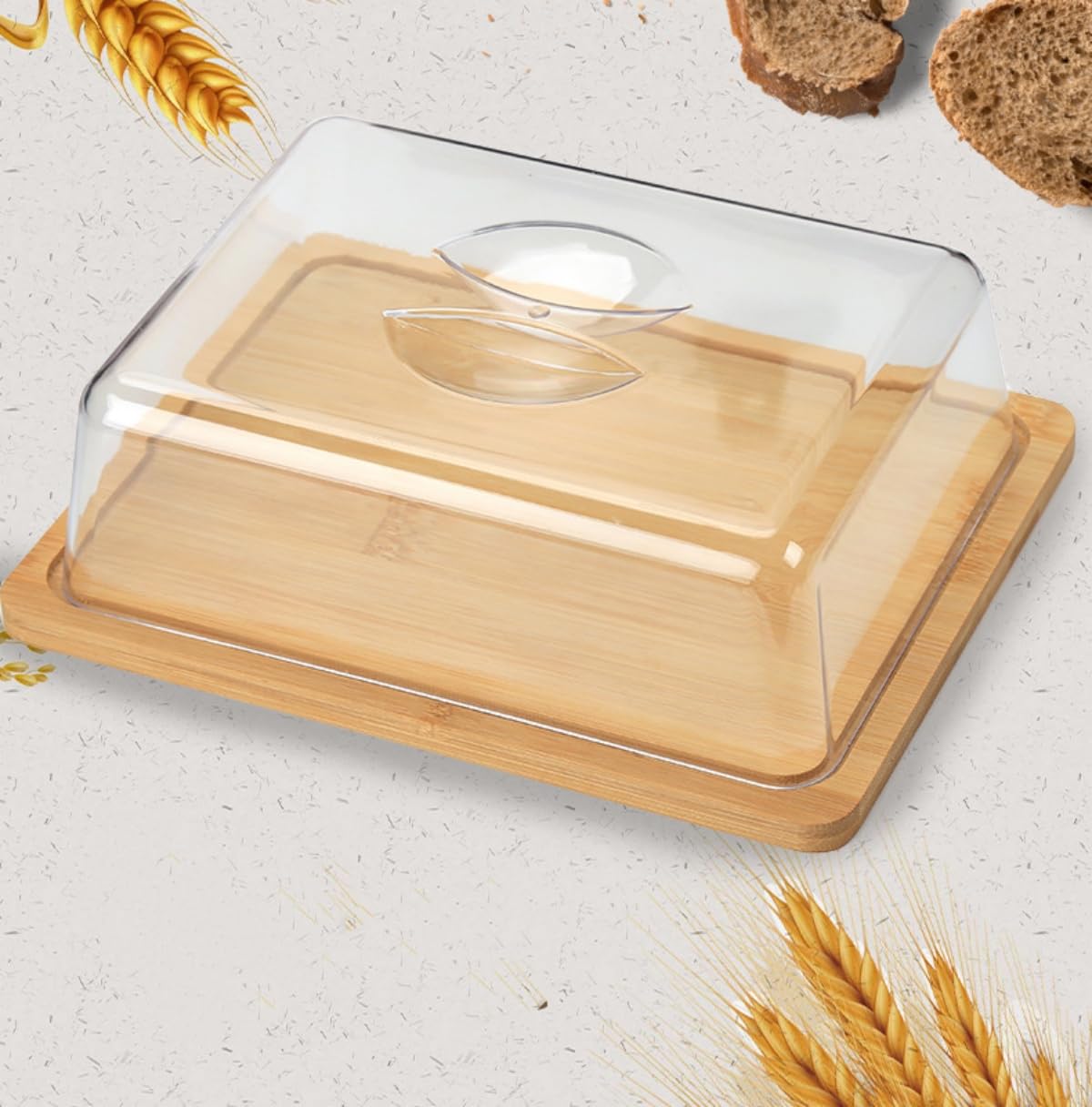 Lacor Butterbehälter – Mit Bambussockel Und Glasdeckel, 18,5 X 14 X 6,5 Cm, Spülmaschinenfest