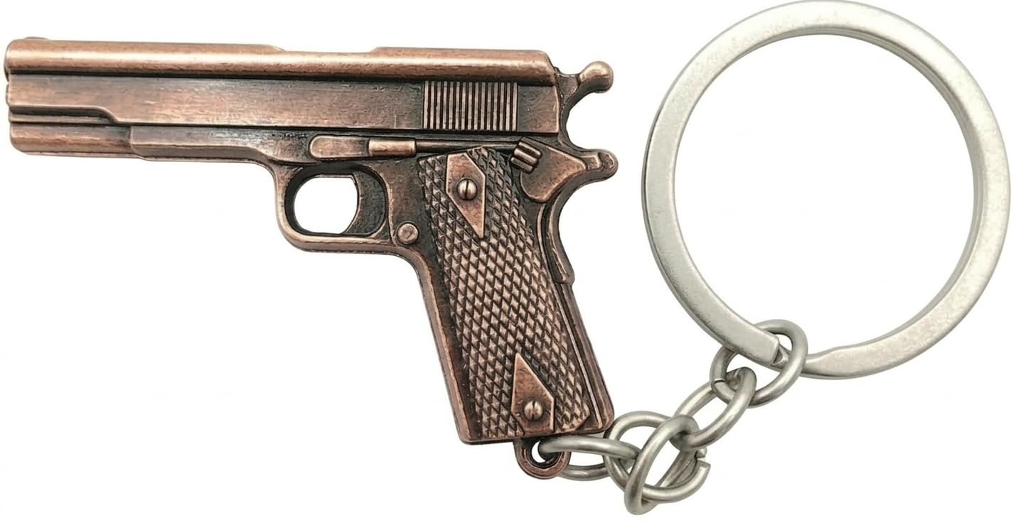 4Trails 92F Retro Imitation Pistol Gun Pew Pew Vintage Bronze Keychain Metal Gun Model KeyRing