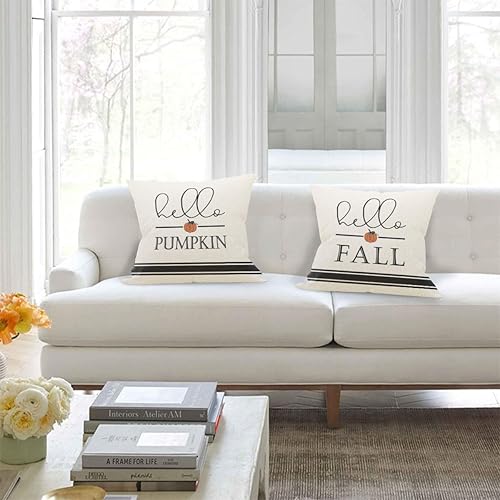 Miniatura 2 de Fundas de almohada reversibles de otoño de Hello Pumpkin, 18 x 18 pulgadas, decoración de granja para exteriores e interiores, Acción de Gracias y