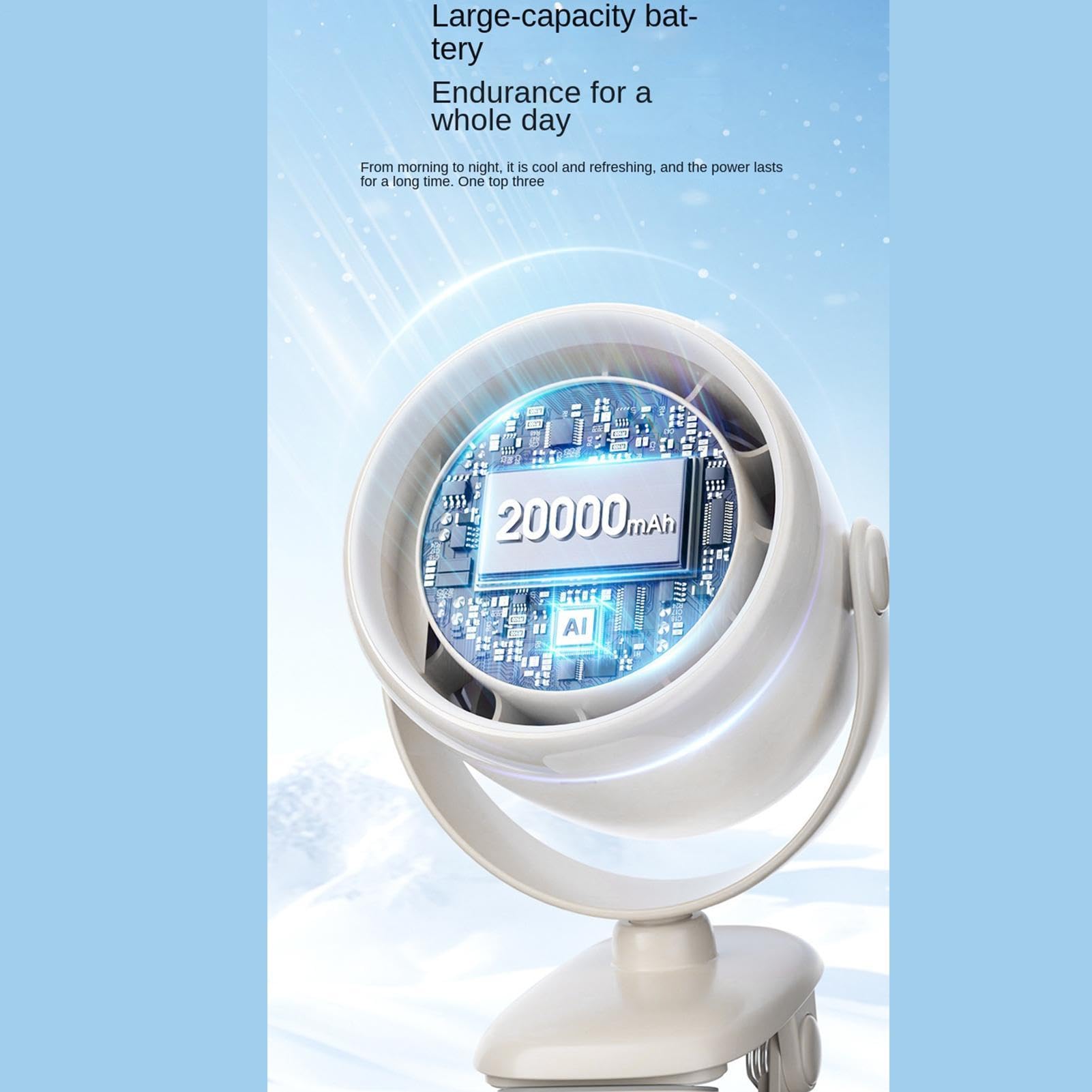 Ventilatore portatile clip on ricaricabile, raffreddamento a 100 velocità
