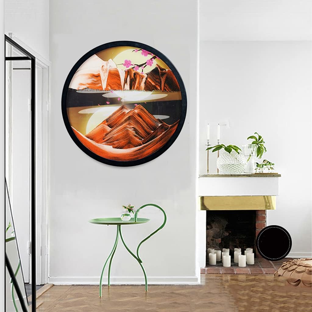 KRIDDR Moving Sand Art Picture, Moving Sand Landscape Round Glass 3D Deep Sea Sand Art with LED for Adult Kid Home Decor and Office Party Gift