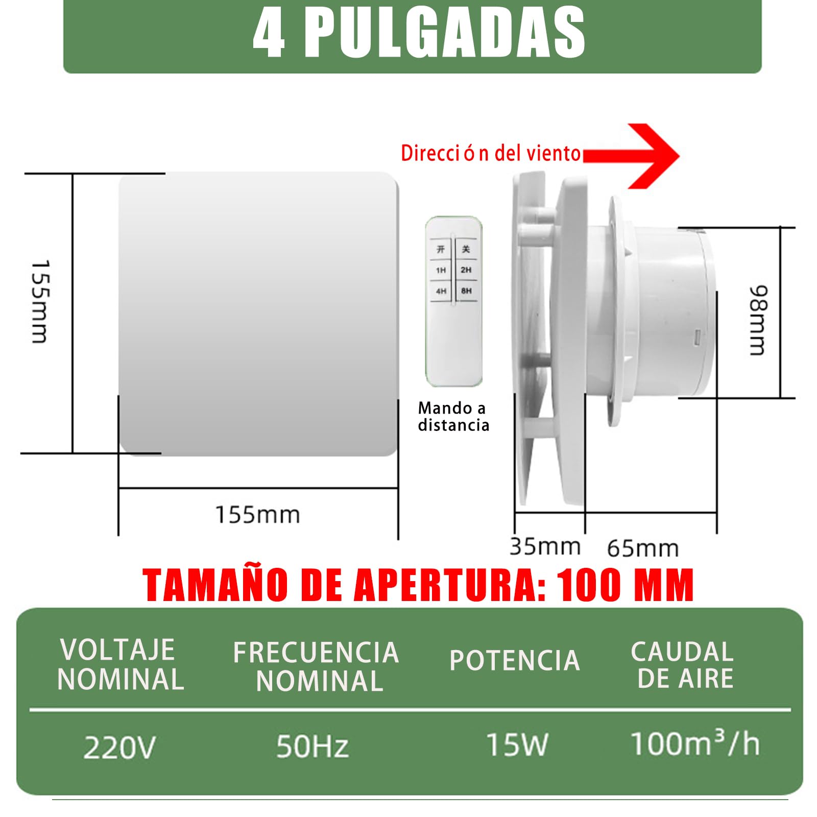 Extractor De Aire，Extractores De Aire De Baño con Válvula Antirretorno Y Mando A Distancia，Ventilador Silencioso De Baño，Ventilador Extractor CocinaWhite,4IN