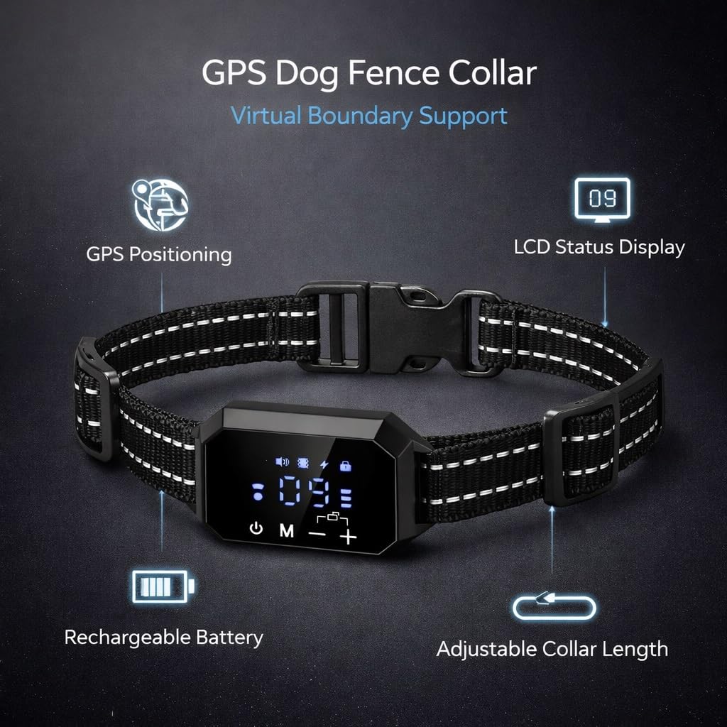 Collare GPS per cani senza fili ricaricabile impermeabile LCD livelli regolabili nero