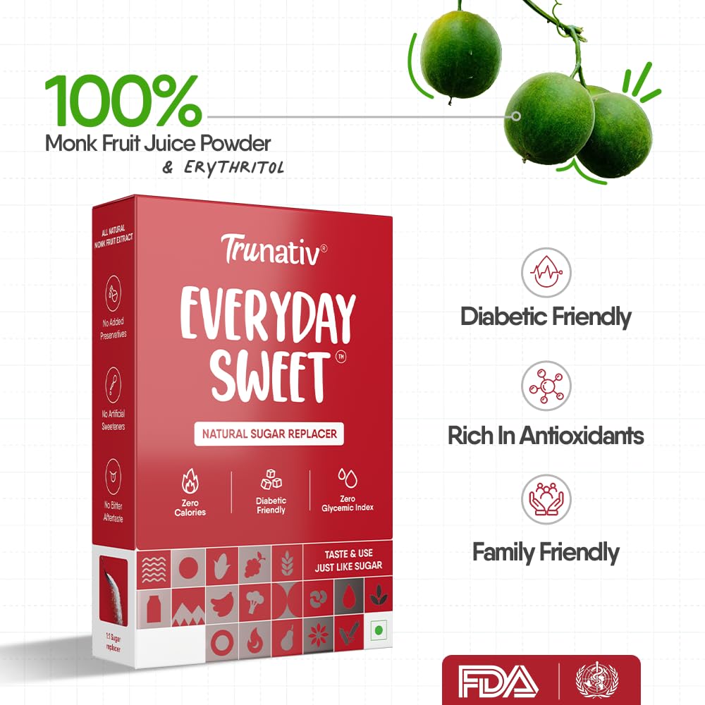 Trunativ Everyday Sweet | Erythritol & Monkfruit Sweetener Powder Loose Sugar Like Sweetener | Zero-Calorie Sugar Substitute | 1:1 Sugar Replacer for Cooking & Baking | Keto & Diabetic Friendly | 400g (Pack of 1) 4