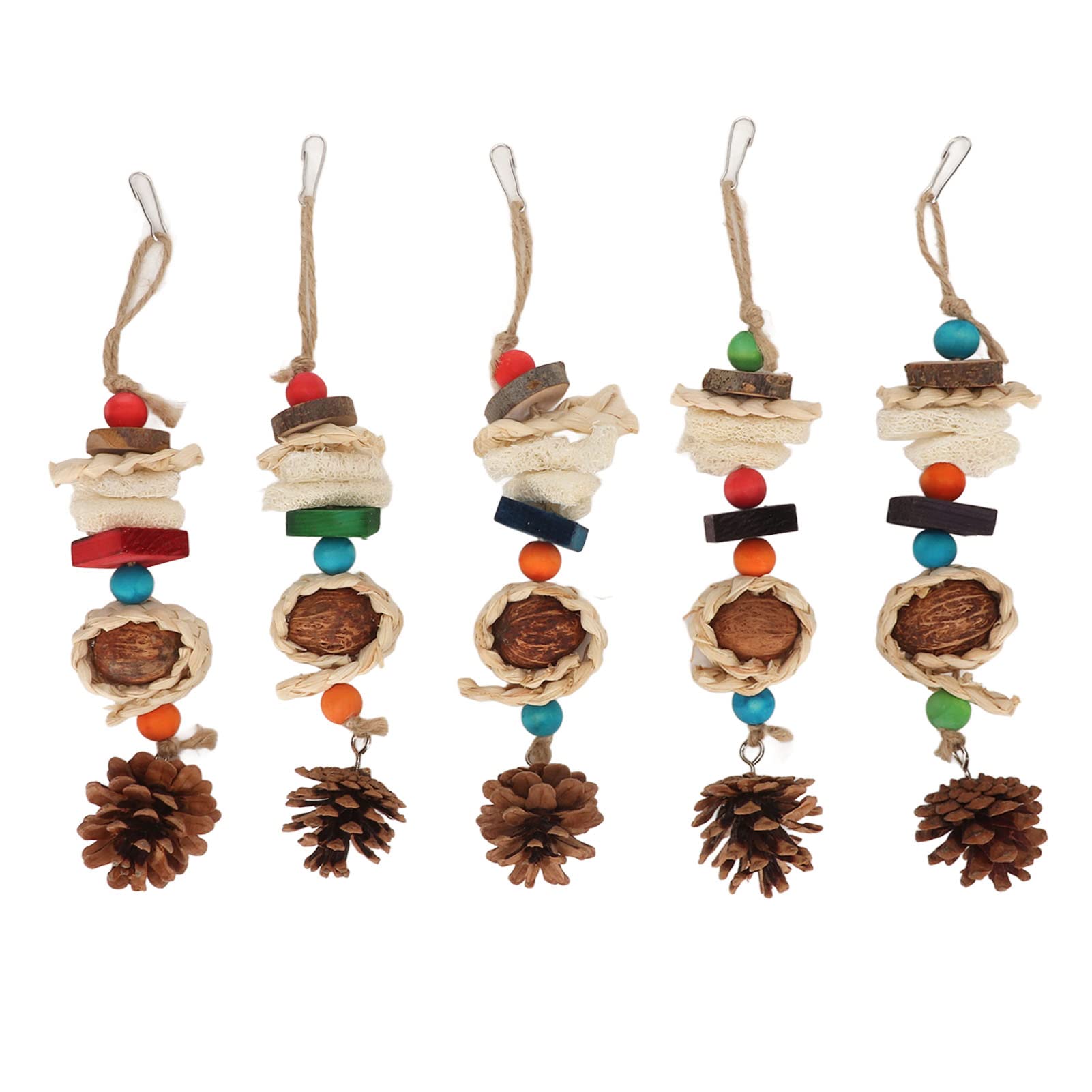 5PCS Parrot Chewing String Toy, Bird Chewing Toys for Small Medium Parrots, Bite with Logs Pine Cones Corn Husks Nuts Rattan Balls Loofah, Relieve Boredom Anxiety and Sha (Loofah Model)