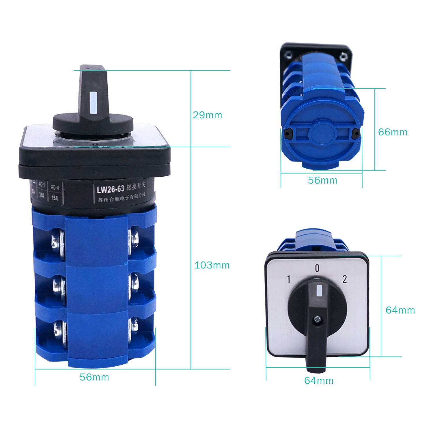 Details About Changeover Switch 3 Positions Rotary Selector Cam Switch Terminals Latching 456069