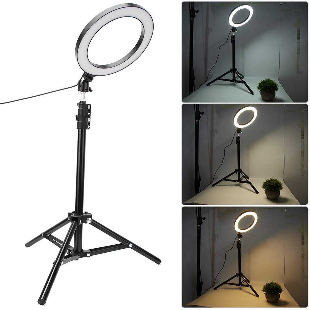 Luce per Selfie con Supporto 20 Cm Fotografia Dimmerabile LED Luce per Selfie Video Lampada USB dal Vivo con Supporto per Telefono Treppiede LED Anello Luminoso Smartphone Cellulari Cellulari