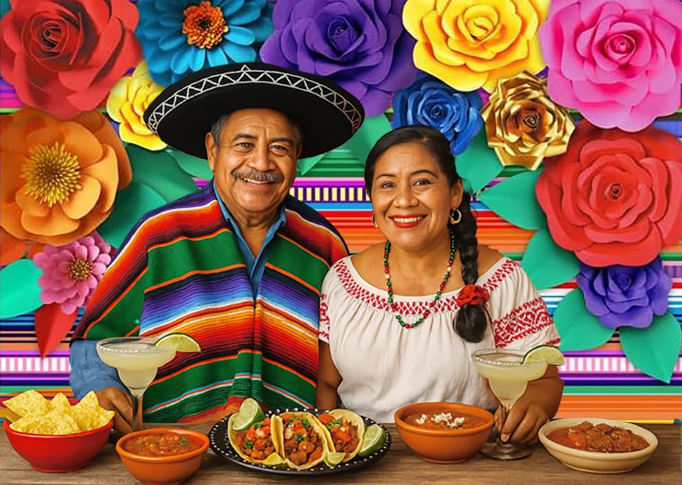 Fondo decorativo fiesta mexicana rayado 7x5 pies miniatura 2