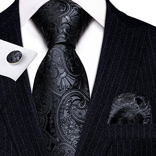 Image of Barry.Wang Paisley Tie Fashion Set Hanky Cufflinks Neckties for Men Woven Silk