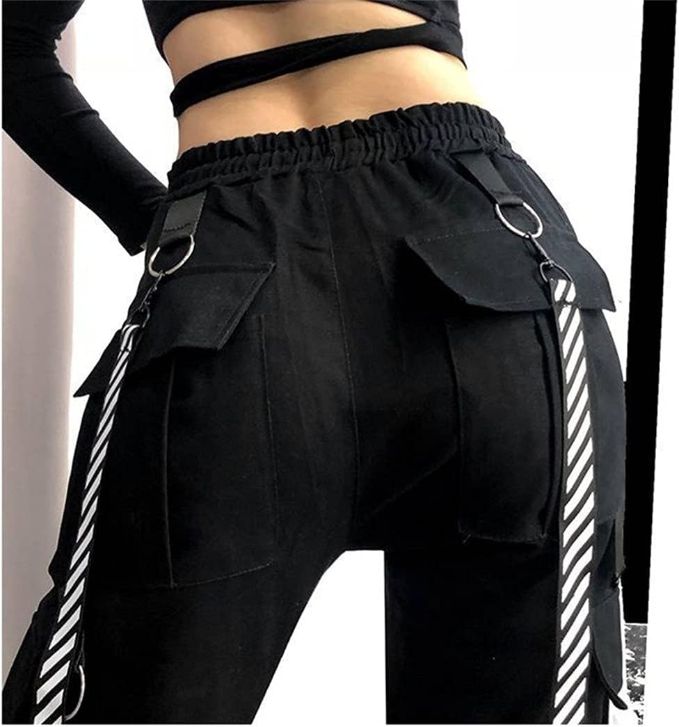 RFXZSAQD Women Black Cargo Pants, Casual Joggers High Waist Loose Hip Hop Trousers, Korean Punk Pants, Funny Capri Streetwear