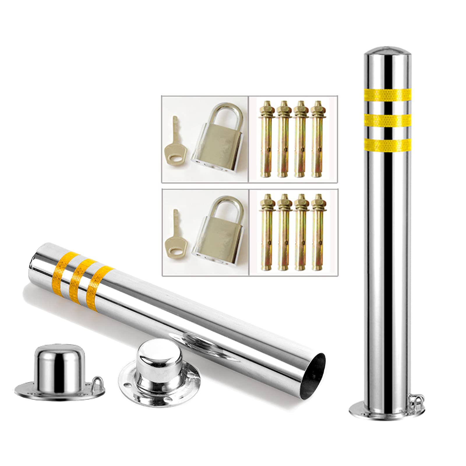 Parking Barrier 2 Pack Stainless Steel Bollard Post,Stainless Steel Security Posts for Driveways,Lockable Parking Barriers Car Security Parking Post(76×750mm) ()