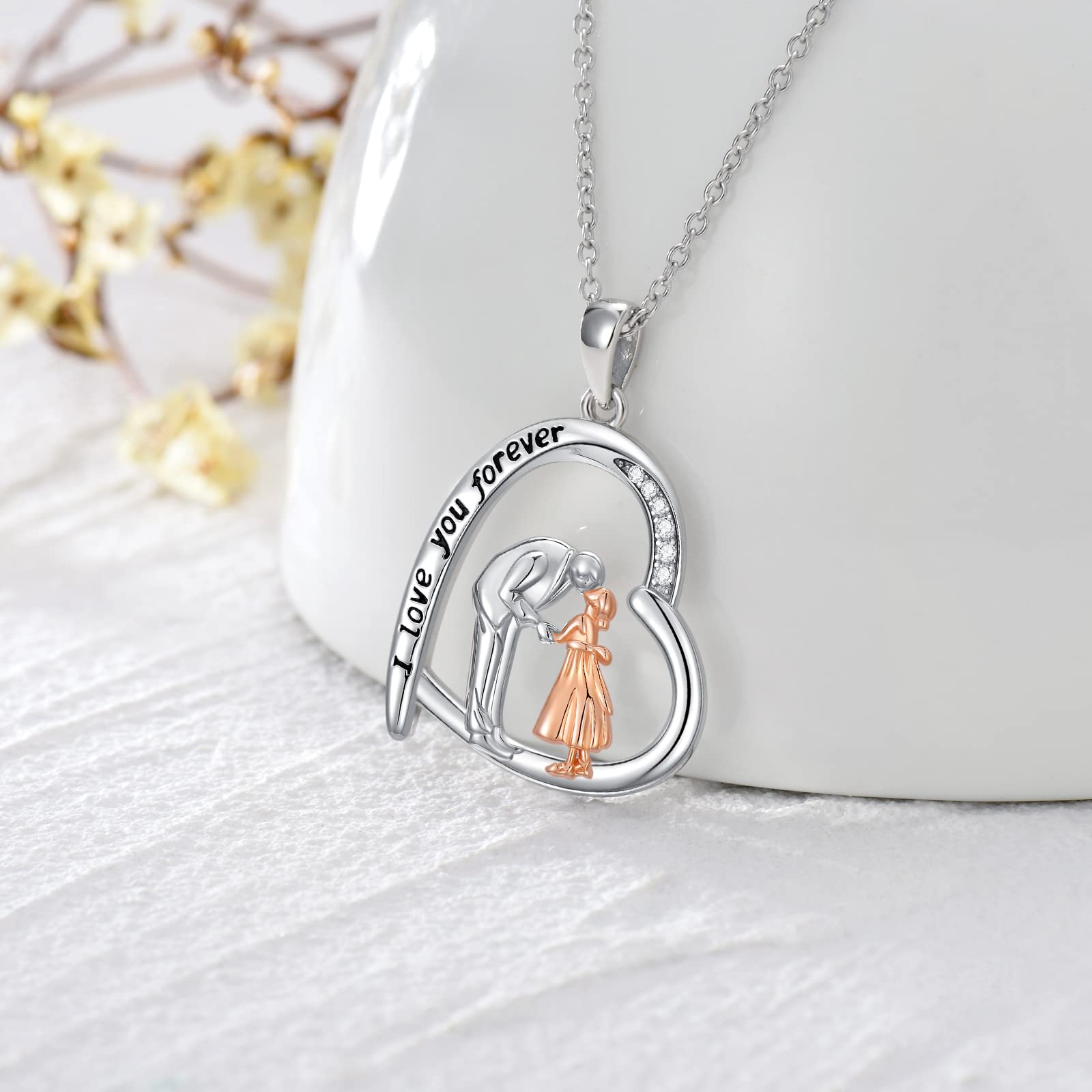Père fille collier S925 en argent Sterling amour coeur pendentif chaîne père fille bijoux cadeaux pour femmes filles