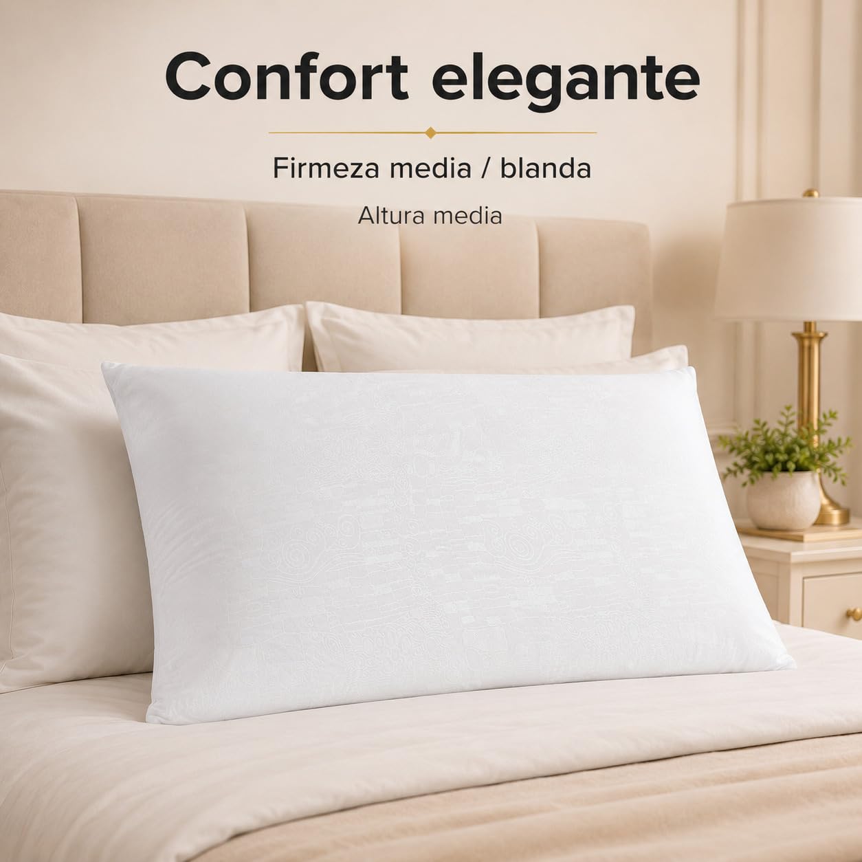 Moshy Almohada de Fibra Altea, Firmeza Media-Blanda y Altura Media, Transpirable, Funda de Microfibra Tacto Seda (150 cm)