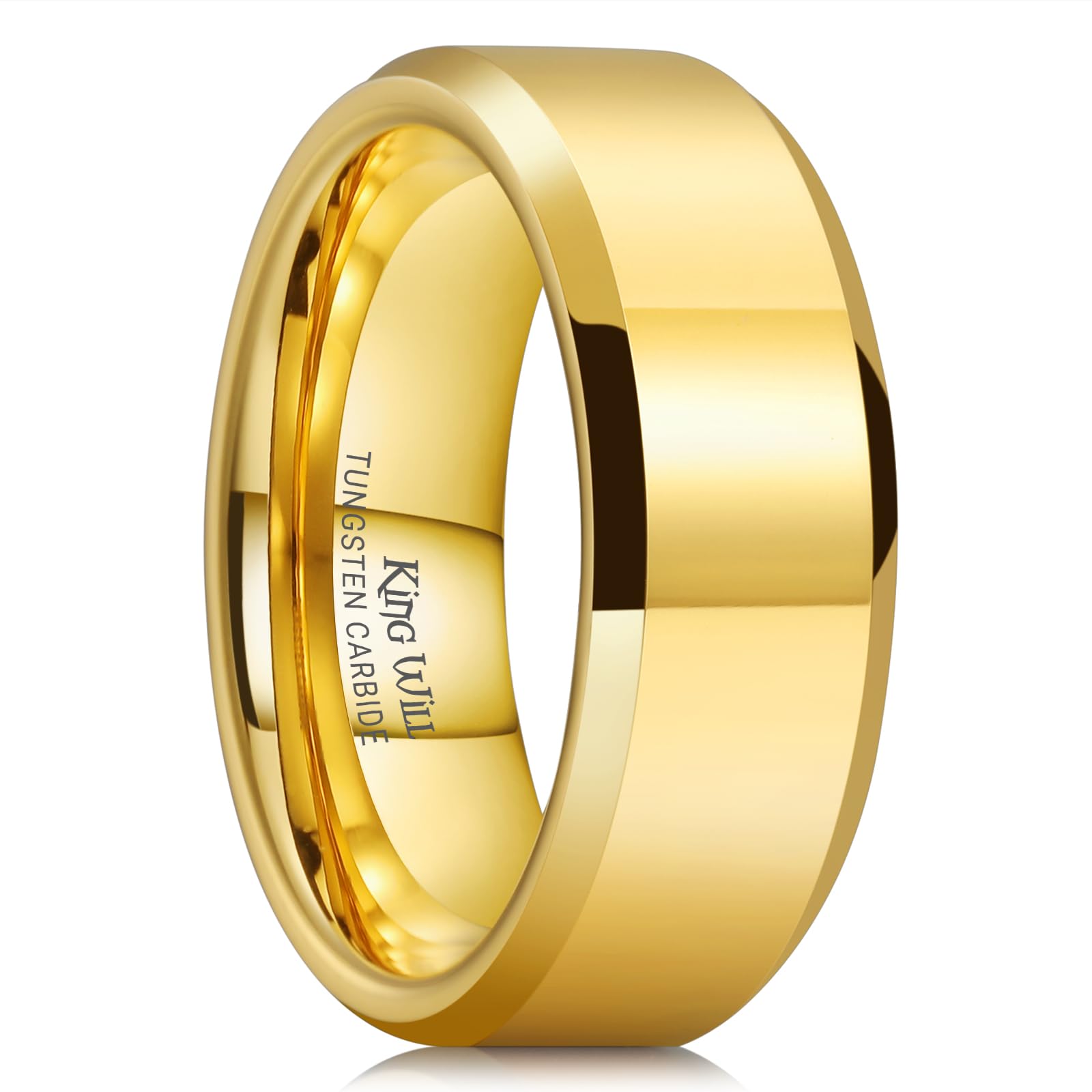 King Will Tungsten Carbide Wedding Band for Men Women-4/6/8mm Width 14K Gold Plated Tungsten Wedding Ring Matte Brushed & High Polished Style Comfort Fit Wedding Band Size 6-14