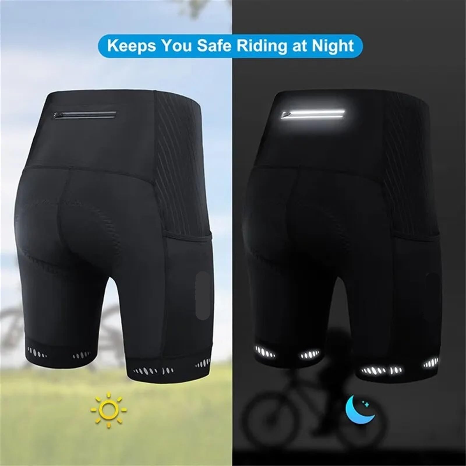 Pantalones Cortos de Ciclismo for Hombre con Bolsillo Trasero, Pantalones Cortos Acolchados de Gel 5D for Ciclismo de montaña y Carretera, Medias Medias Culotte Ciclismo Hombre(Europe-XL)