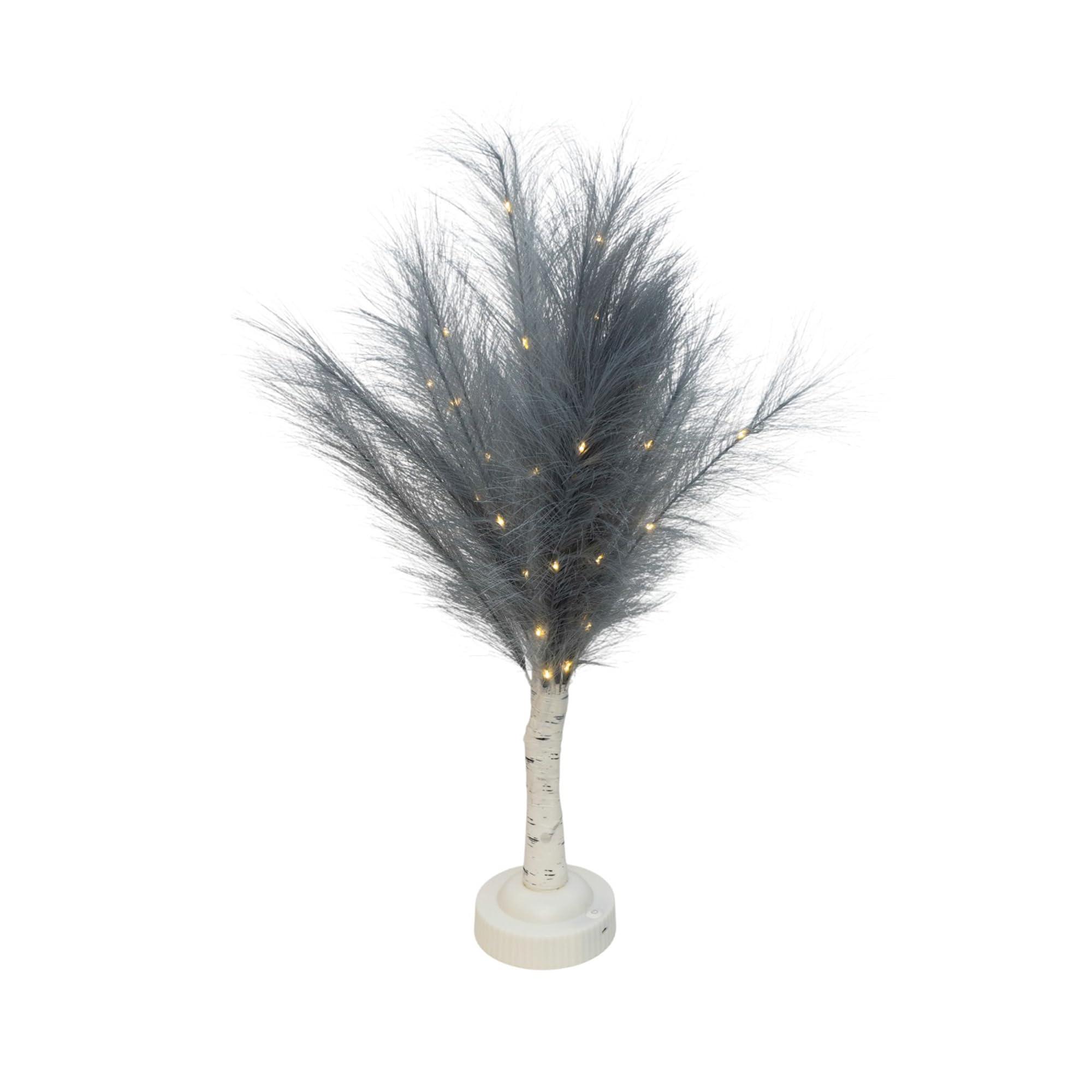 SHATCHI 70cm Grey Feather Tree Table Lamp Warm White LEDs Lighted Pampas Tree – Battery-Operated Decorative Night Light for Christmas, Home, Events, Holiday Decorations