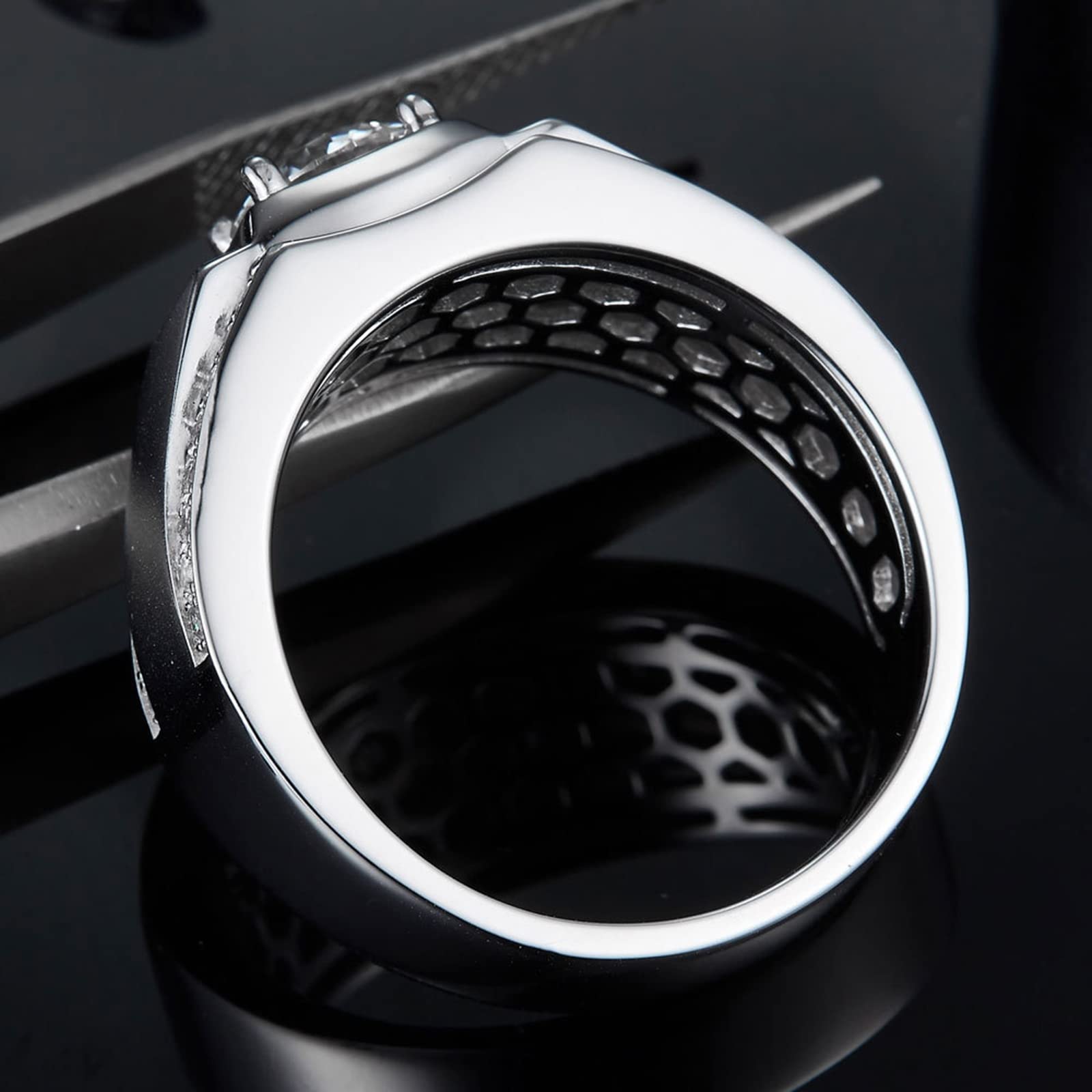 Daesar Anelli Pietra Uomo, Anelli in Argento Fidanzamento Elegante Opaco Rotondo 4 Punte 1 ct Anello Solitario Moissanite Argento