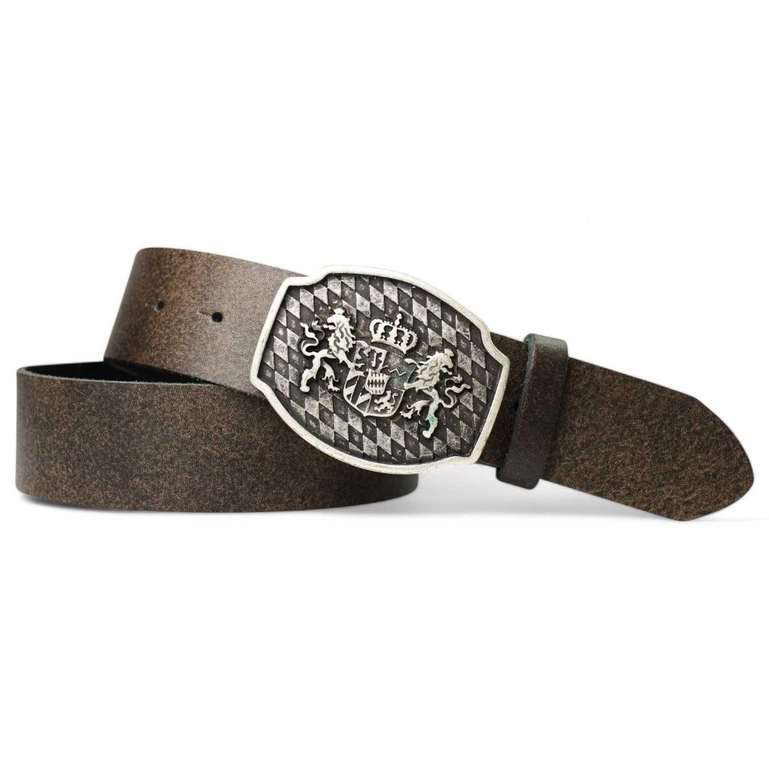 FRONHOFER Trachtengürtel 100% echtes Leder 4 cm Koppelschnalle bayerisches Wappen 7,5 x 5,5 cm Druckknopfsystem Wechselbare Schnalle Für Tracht Landhausmode Herren Made in Germany Regensburg