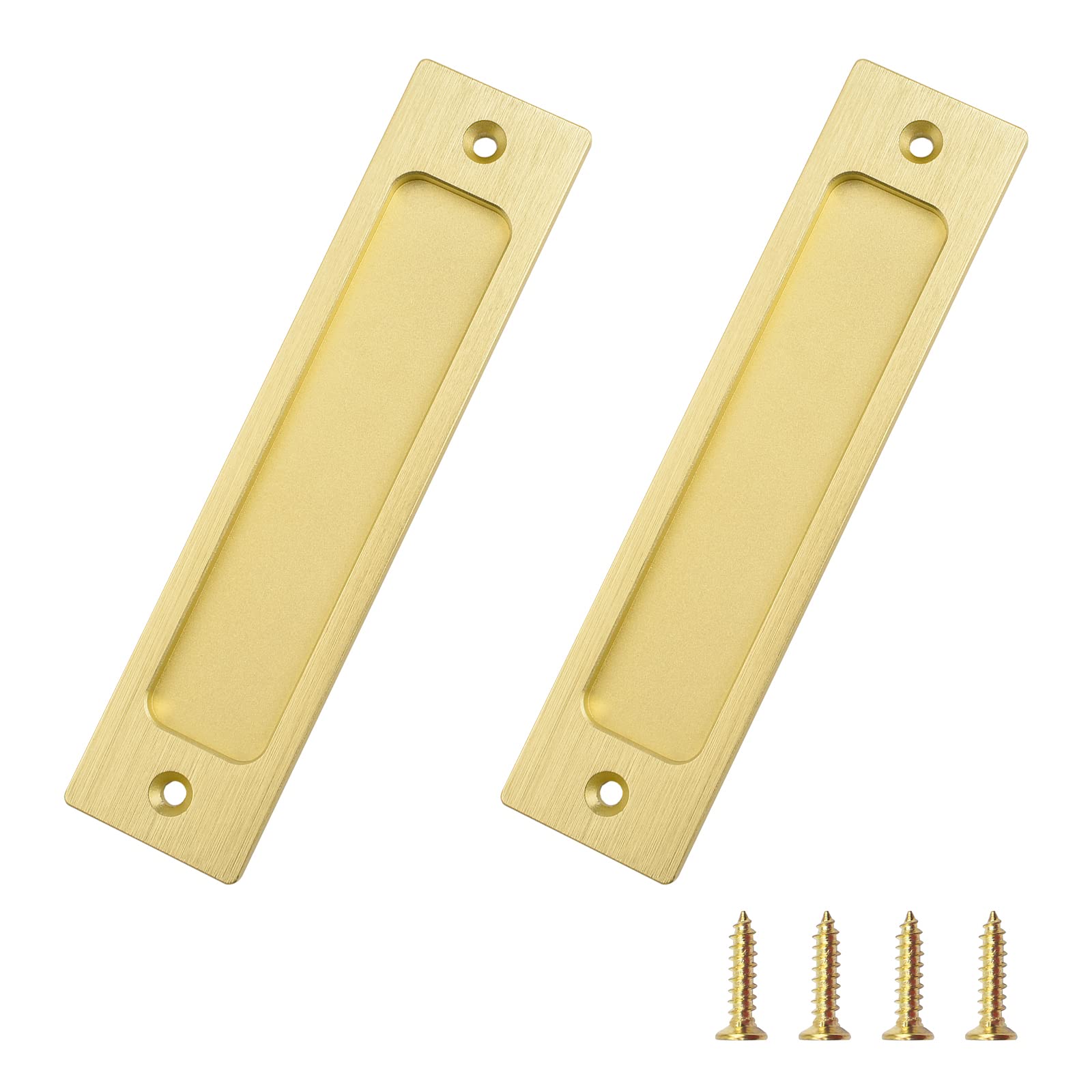 Morobor Brushed Gold Rectangular Recessed Sliding Door Pulls, 2Pcs Flush Pull Aluminum Alloy Closet Door Finger Pulls With Mounting Screws For Sliding Barn Door(150Mm)