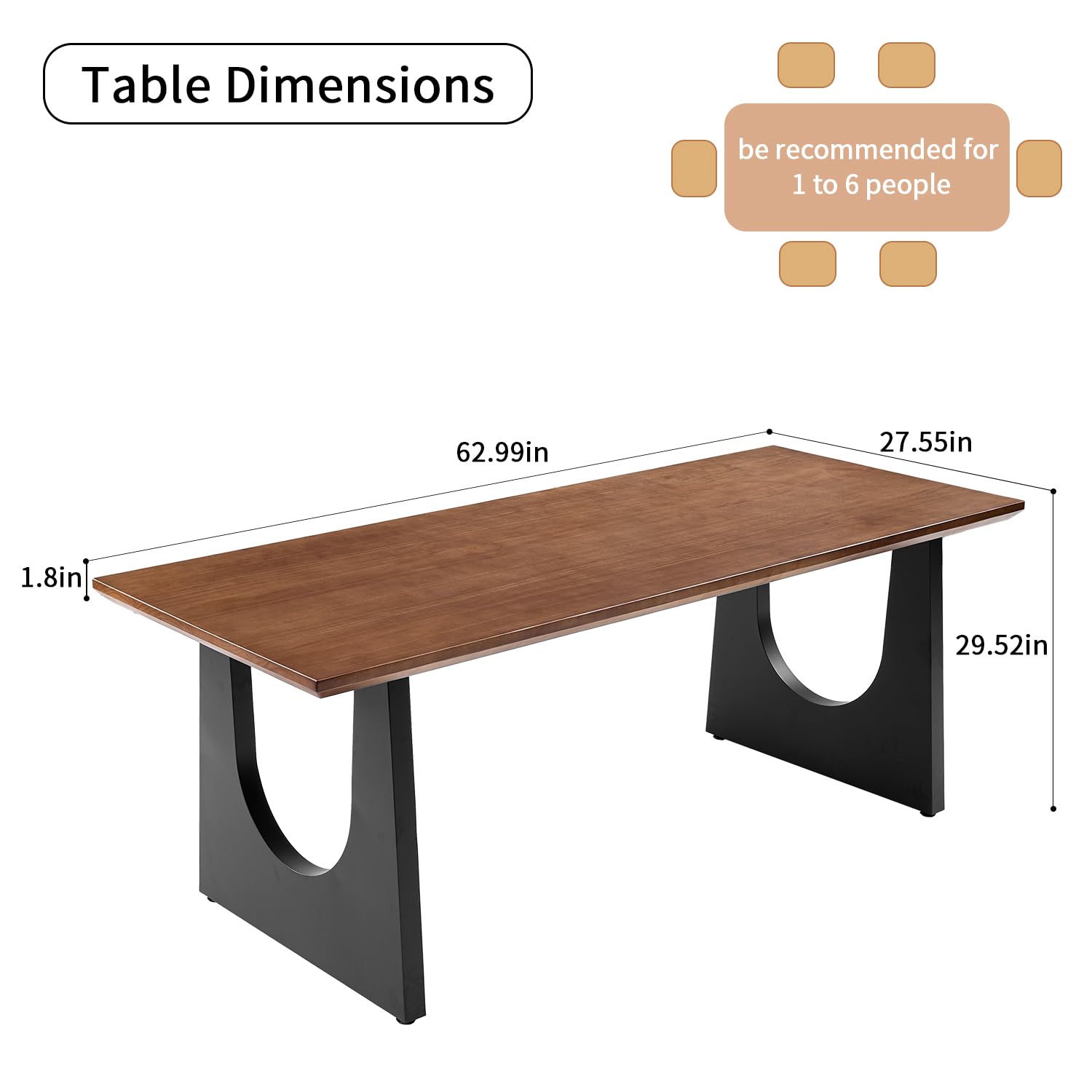 wangbochuan Wooden Executive Office Desk Computer Table Multi-Sized High Cost Performance Stylish Design Metal Legs Versatile Use for Office or Dining Casual Table (Walnut Color, 62.99in)