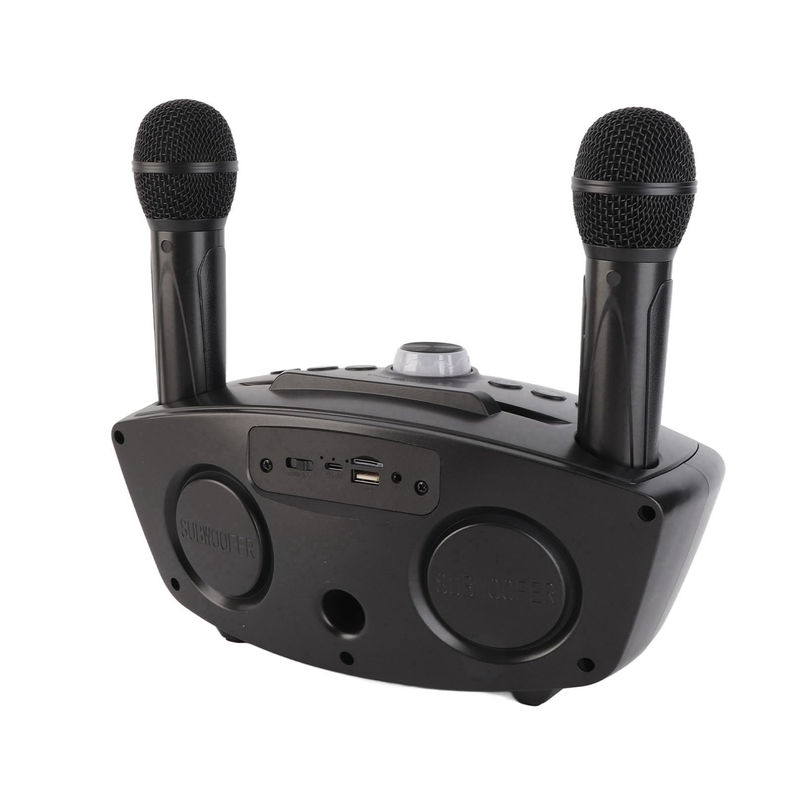 Alomejor Altavoz de Karaoke, Altavoz Bluetooth Portátil con Dos Micrófonos, Batería de 3000 MAh para Fiestas de Karaoke en Casa (Black)