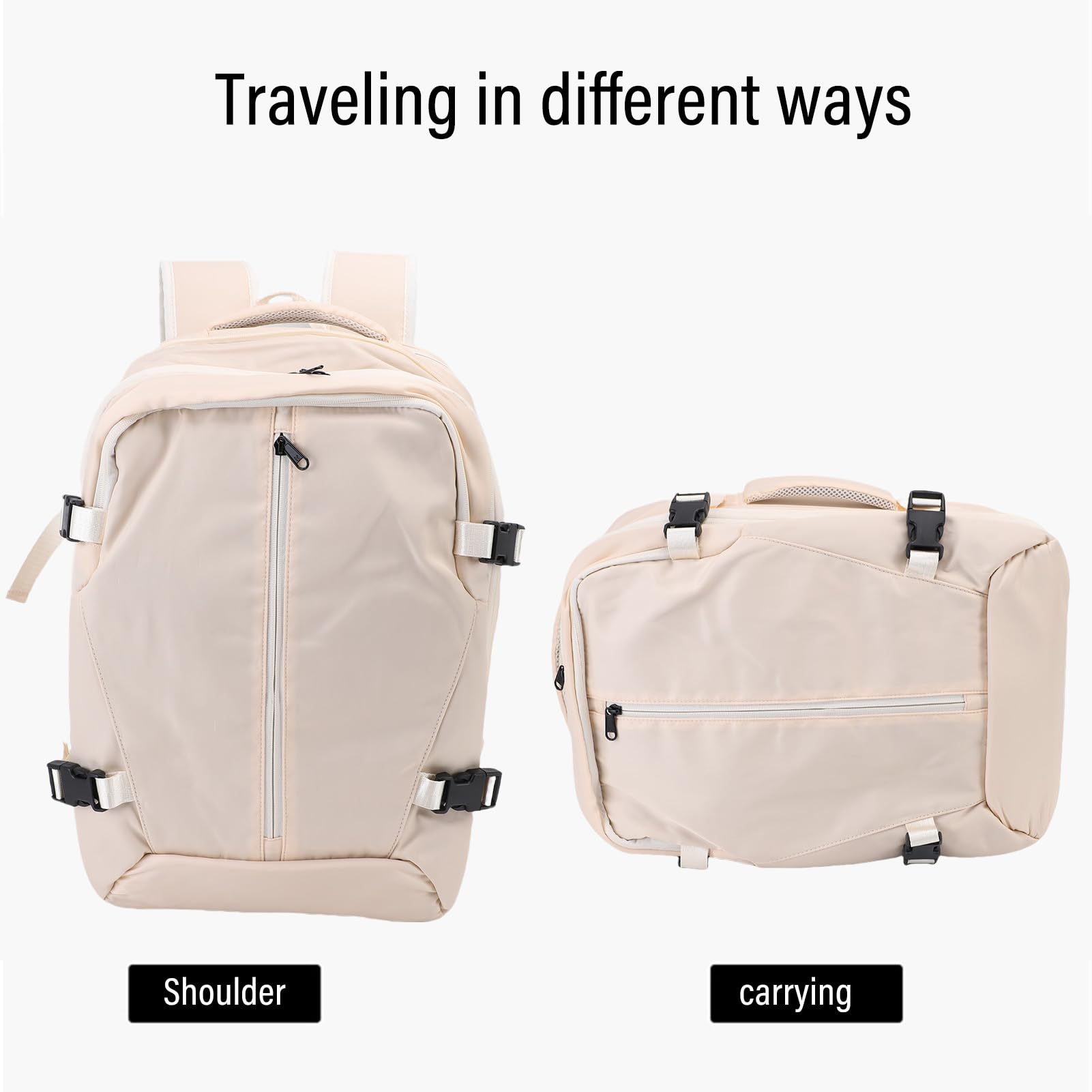 Alomejor Zaino a Compressione Sottovuoto Impermeabile Espandibile con Scomparto per Laptop per Viaggiatori D'affari, 36-55 Litri (Beige)