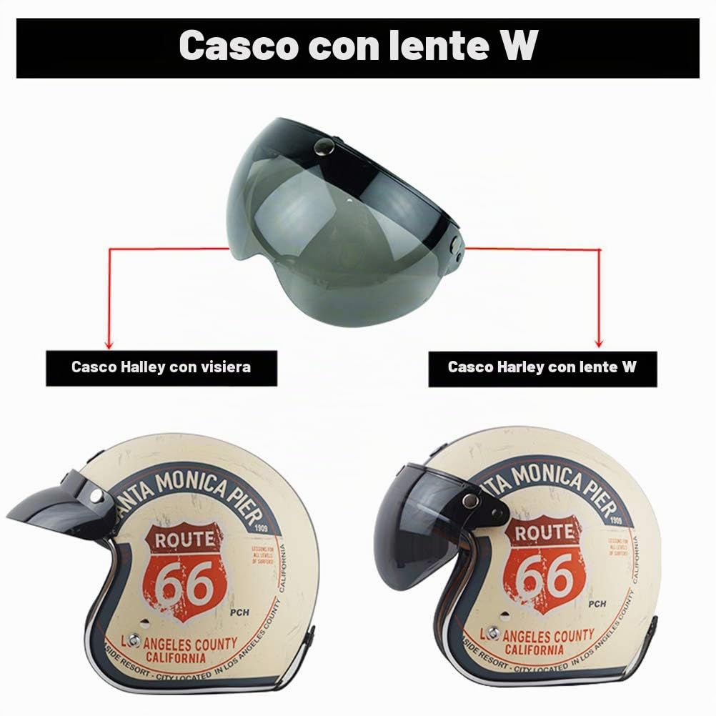 Wopohy Visiera Casco Universale a 3 Pulsanti Protezione Solare Antivento Casco Moto retrò Mezzo Volto Visiera per Casco Moto