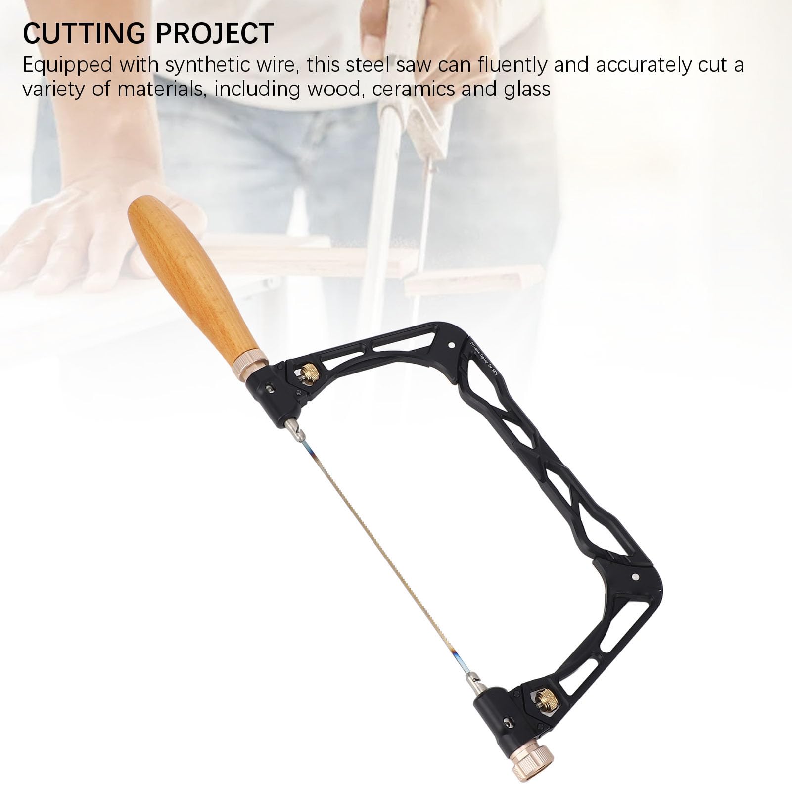 Eujgoov Sierra de Calar, Marco de Aluminio con Ergonómico de Madera y Hojas de 6 y 4 Pulgadas para Cortar Madera Vidrio, Ideal para Carpinteros Aficionados