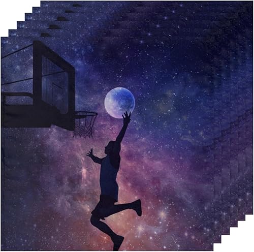 Miniatura 6 de Juego de 4 servilletas de tela con patrón de galaxia de 20 x 20 pulgadas, para jugadores deportivos, lavables, reutilizables, para cocina, comedor,