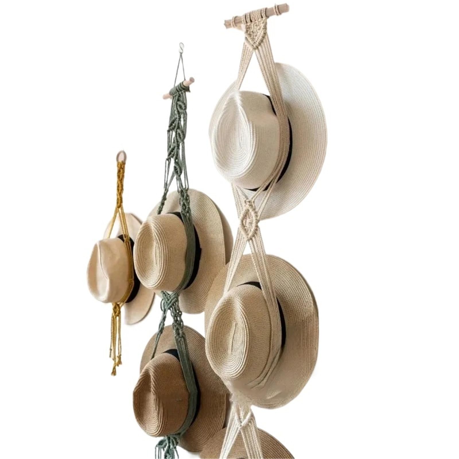 Perchero De Pared Para Sombreros De Macramé Estante de exhibición del organizador del sombrero colgante de cuerda de algodón