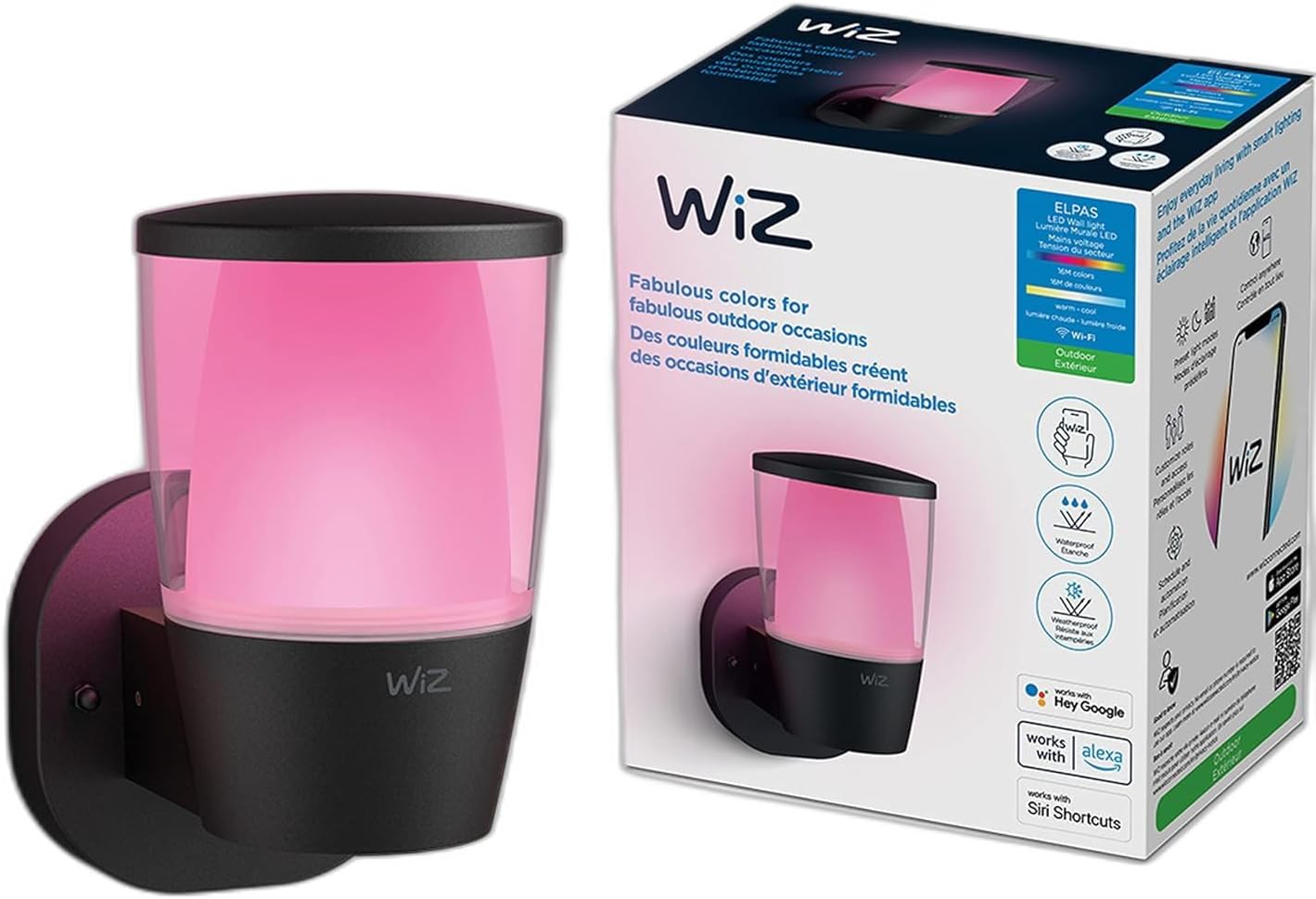 WiZ Connected Outdoor Light Fixture - Smart Wi-Fi Wall Light - Outdoor LED Porch Light - 16 Million Colors - Compatible with Alexa, Google Assistant - Bluetooth Compatible - No Hub Required - 1 Pack