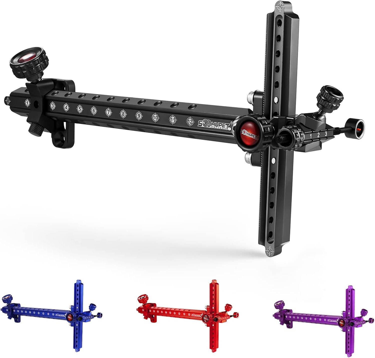 Archery Recurve Bow Sight, SOOHUPET Accessories T Shape Archery Shooting Target Sight Adjustable Bowsight with Optical Fiber Pin Sight for Target Practice Black 9.0 Inches