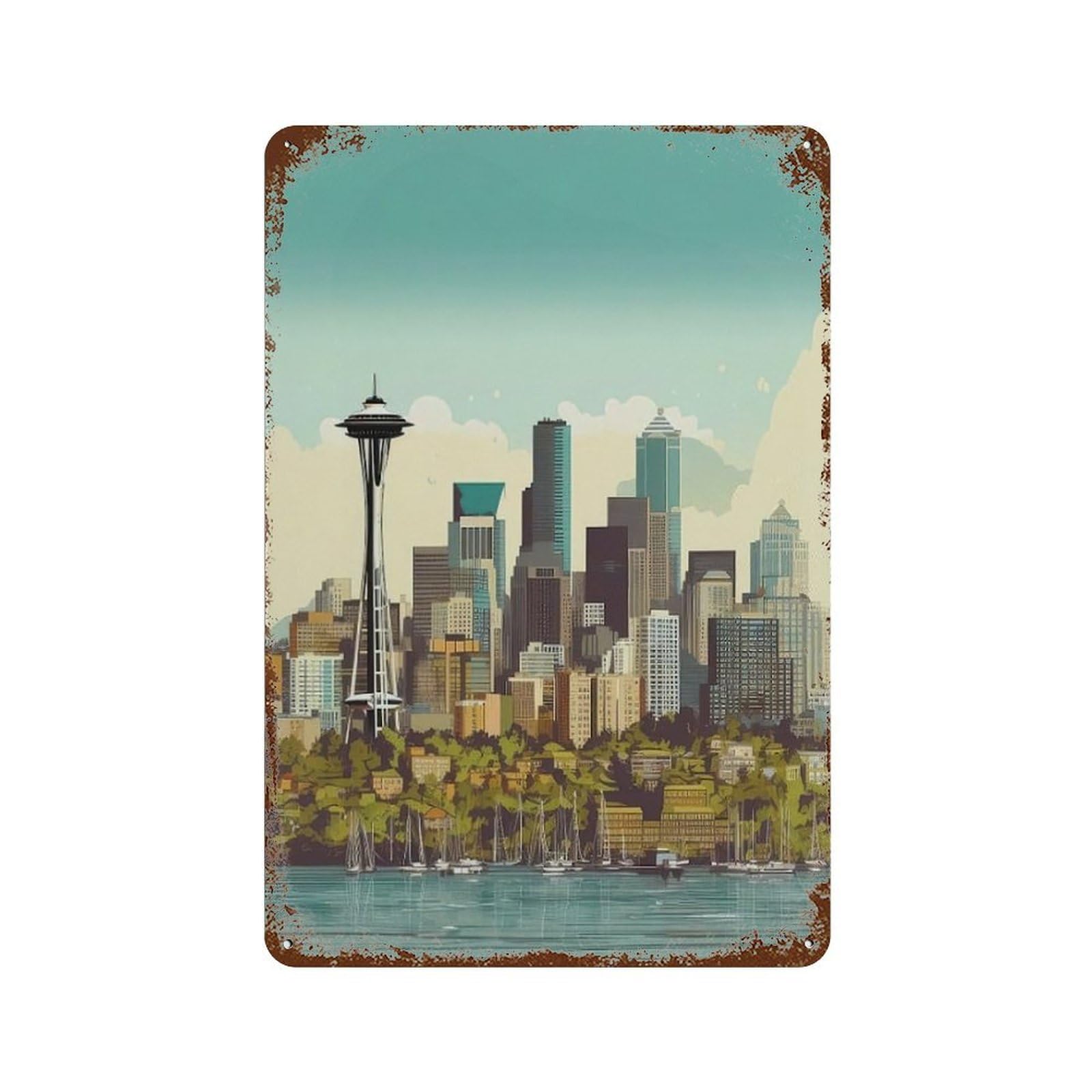 xiaoxiaoshen Cityscape Seattle Washington Wall Decor Art Metal Tin Poster Modern Home Decor Art Home Bar Shop Decorations Vintage Sign 30x20cm