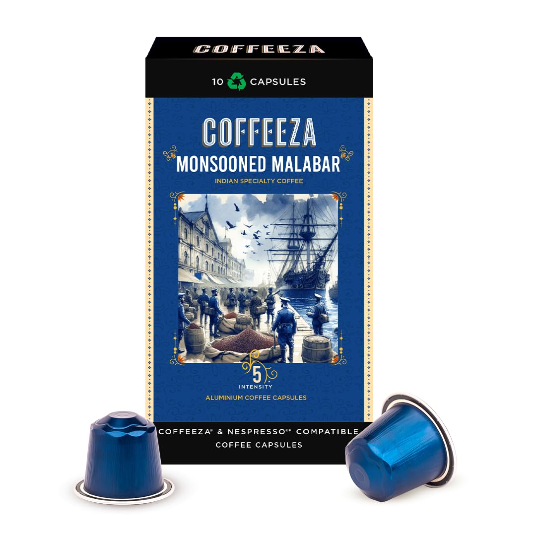 Monsooned Malabar Aluminium Coffee Capsules,(AA Arabica) Intensity – 5/10 (Box of 10 Coffee Pods)