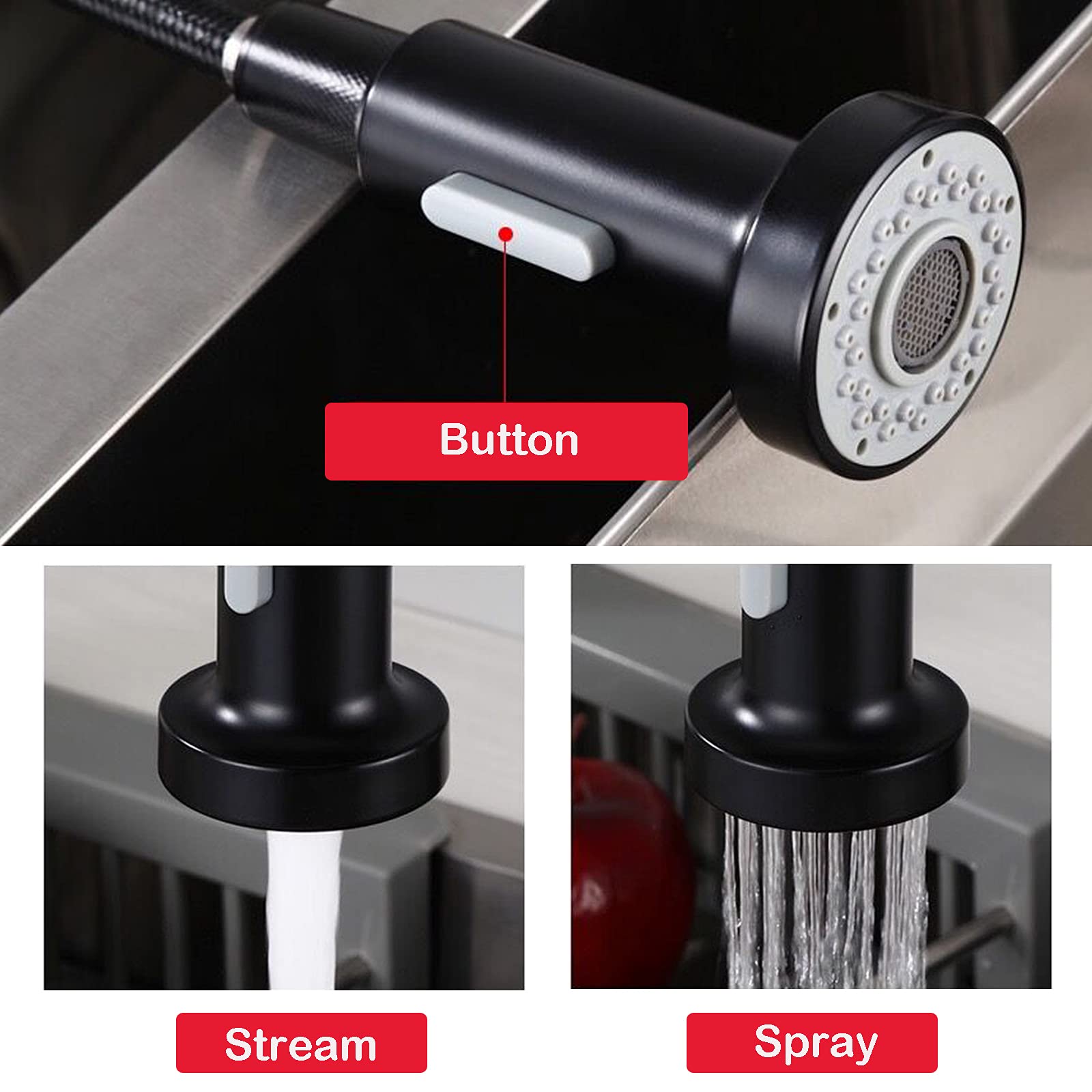 Rubinetto Cucina Nero Con Spray Estraibile - Ottone Massiccio, Girevole 360°, 2 Modalità Getto - Foto 7