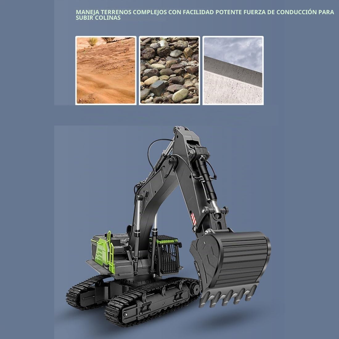 Excavadora de ingeniería RC para adultos, escala 1/14, 22 canales, 2.4 G, 4 en 1, aleación multifuncional, modelo de coche de ingeniería RC con trituradora/agarre de troncos/excavadora 3