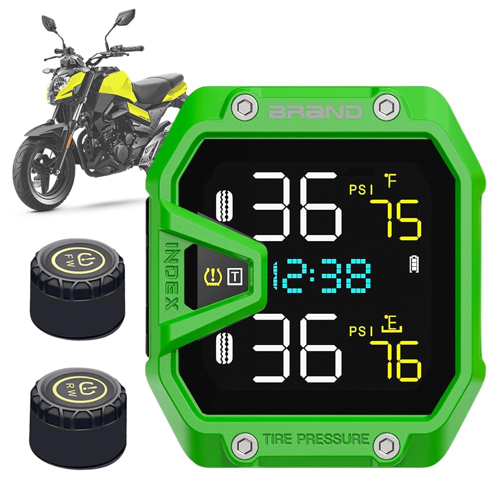 Motocyklowy wodoodporny monitor ciśnienia w oponach IP65 (zielony zewnętrzny)