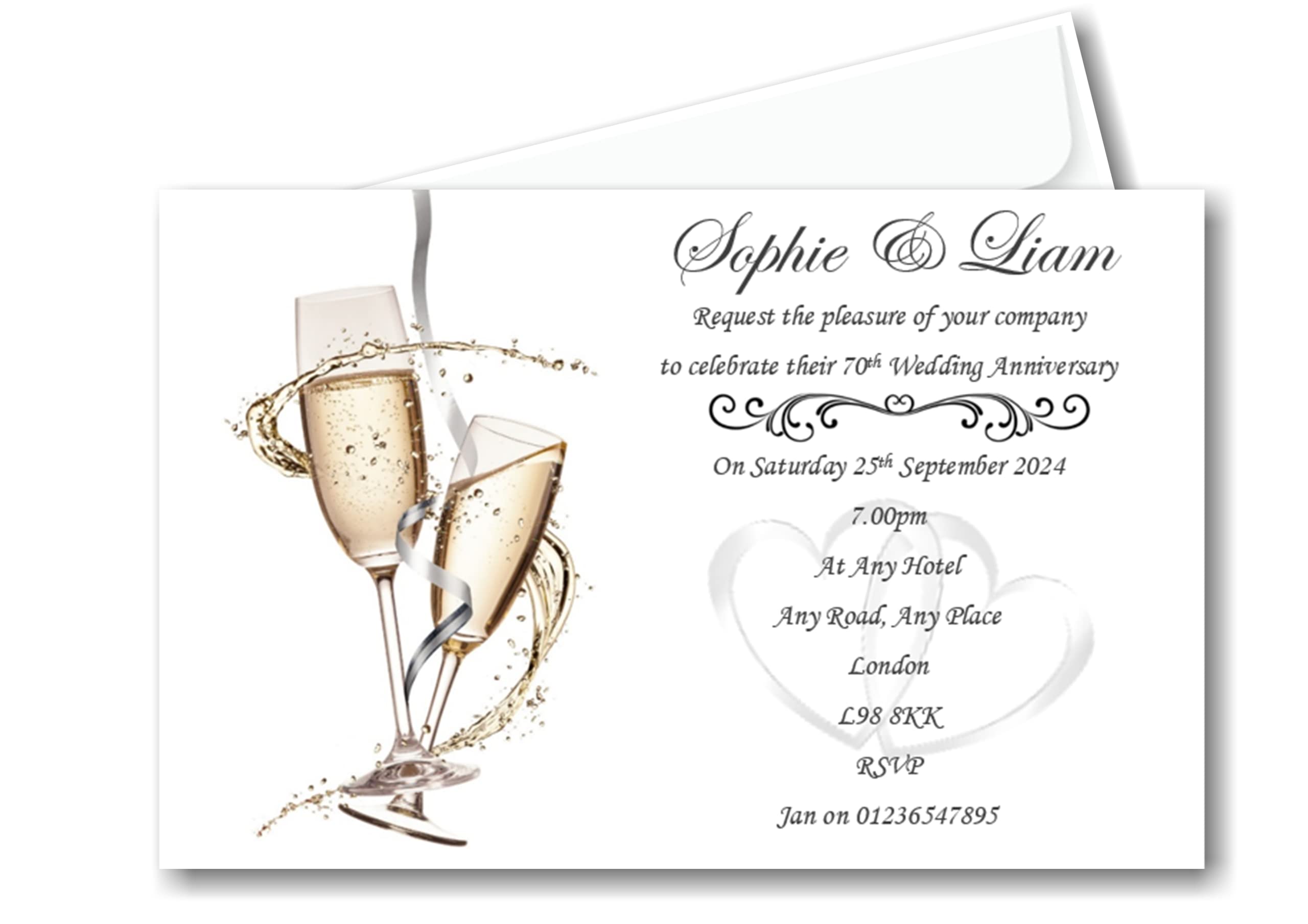 Bespoke Candy Delights Beautiful Personalised 70th - Platinum Wedding Anniversary Invites - Invitations With Envelopes REF A14 (70)