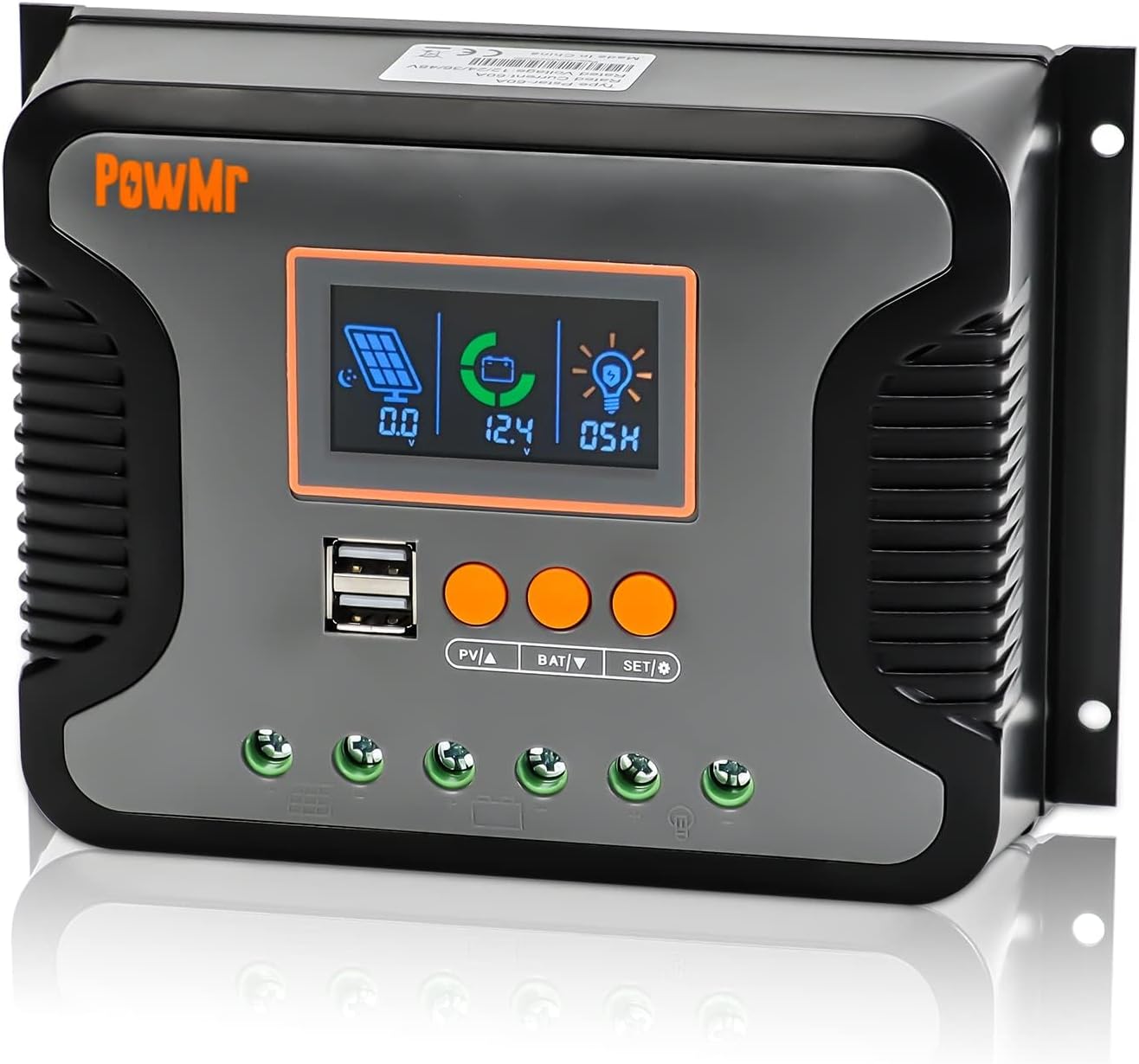 PowMr 80A Solar Charge Controller Solar Panel Battery Intelligent Regulator with Dual USB Port 12V/24V/36V/48V PWM Auto Paremeter Adjustable LCD Display for AGM, Gel, Flooded and Lithium Battery