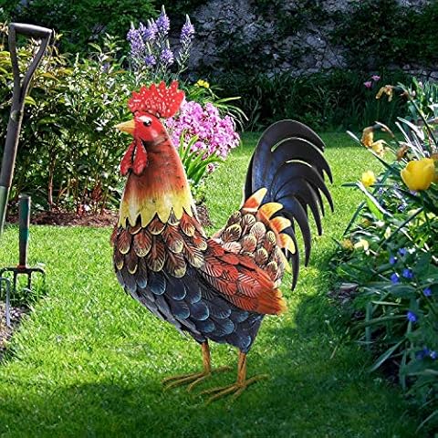 chisheen Rooster Decor Garden Statue Metal Chicken Yard Art Sculpture Outdoor Figurines Cover